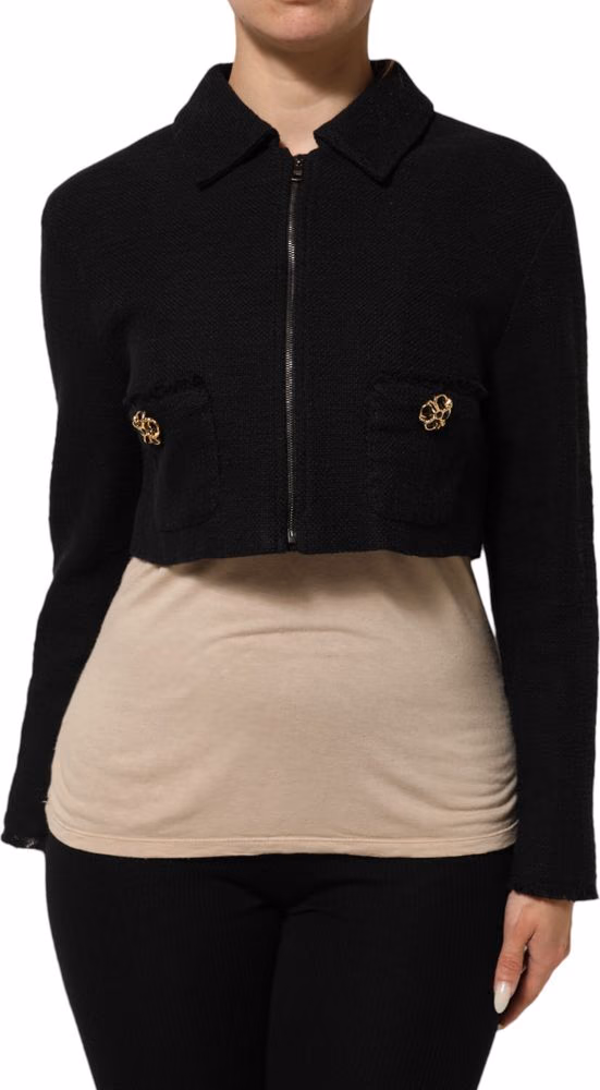 Dolce & Gabbana Black Cotton Full Zip Cropped Coat Jacket