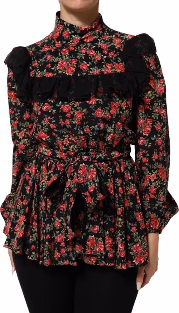 Dolce & Gabbana Black Floral Print Long Sleeve Blouse Top