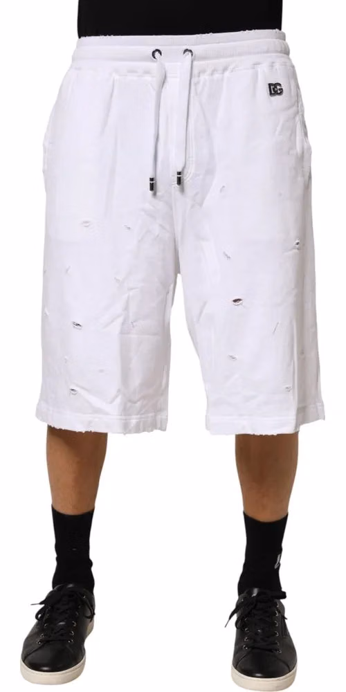Dolce & Gabbana White Distressed Cotton Men Bermuda Shorts