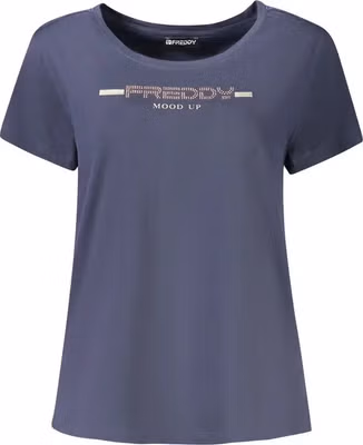 "Blu Cotton Women T-Shirt with Rhinestone Detailing"