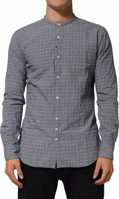 Gray Polka Dot Cotton Button Down Long Sleeves Shirt