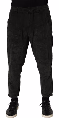 Black Mid Waist Cropped Corduroy Men Trouser Pants