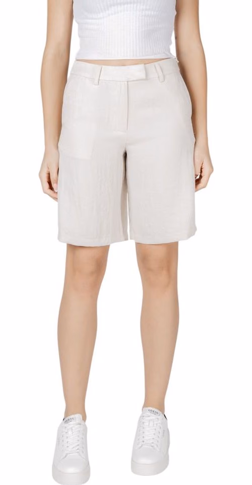 Vila Clothes Beige Viscose Bermuda Shorts