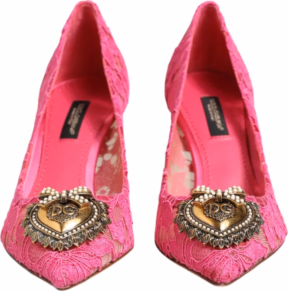 Dolce & Gabbana Pink Taormina Lace DEVOTION Pumps Shoes