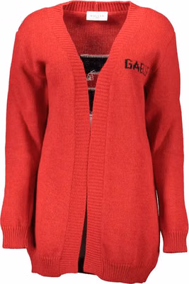 Red Acrylic Women Cardigan