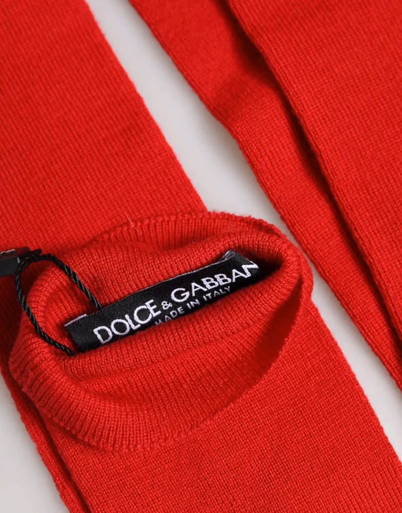 Dolce & Gabbana Red Wool Fingerless Elbow Length Mitten Gloves