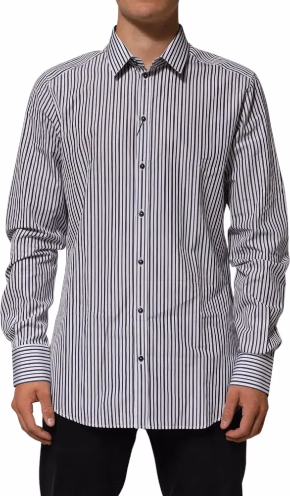 Dolce & Gabbana Black White Stripes Men GOLD Dress Shirt