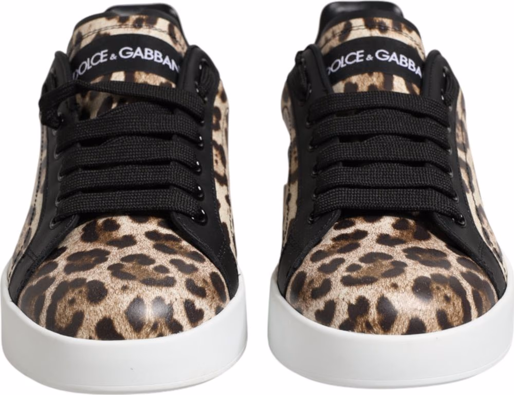 Dolce & Gabbana Brown Leather Leopard Low Top Sneakers Shoes