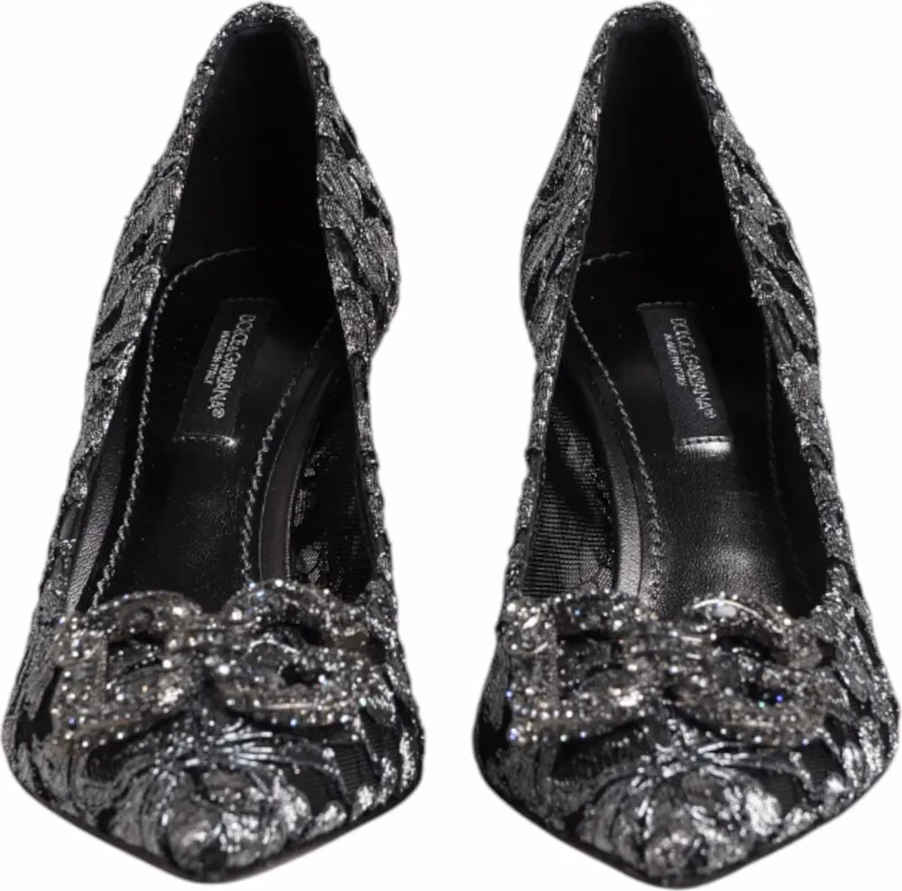 Dolce & Gabbana Silver Lace DG Amore Heels Pumps Shoes