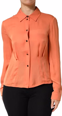 Orange Collared Button Down Long Sleeves Top