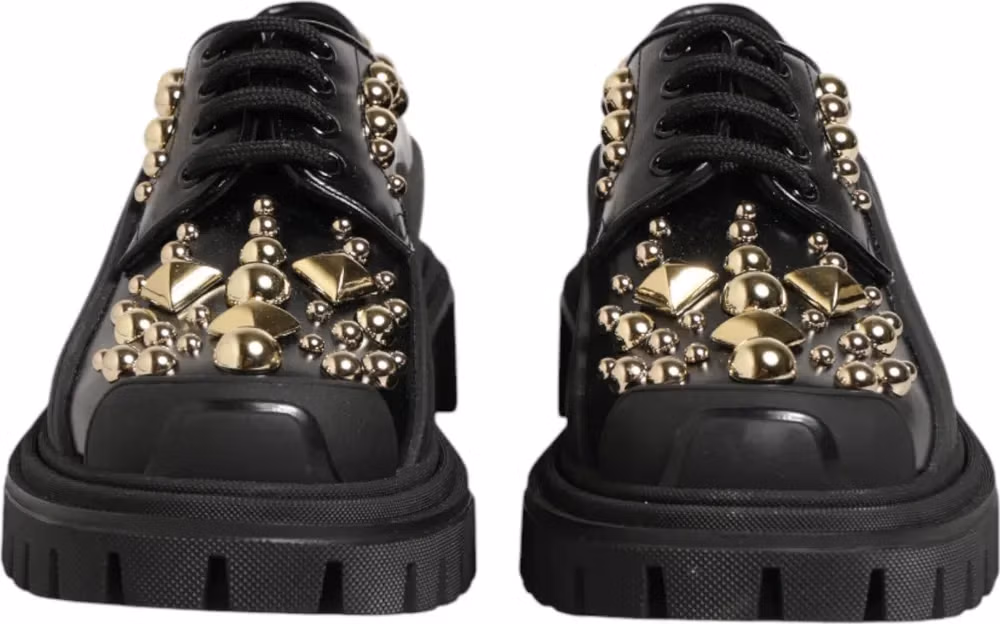 Dolce & Gabbana Black Leather Jeweled Crystals Derby Shoes