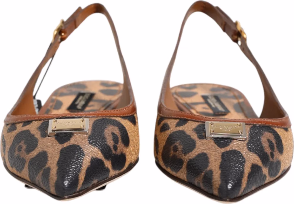 Dolce & Gabbana Brown Leopard Slingback Flats Sandals Shoes