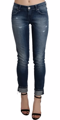 Cotton Blue Washed Low Waist Skinny Cropped Jeans