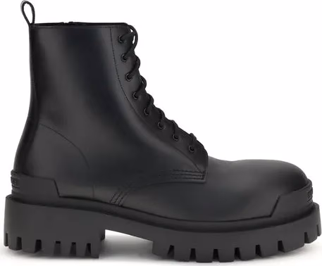 Balenciaga Black Calf Leather Bos Taurus Lace-Up Boots