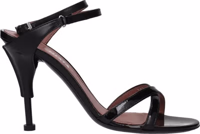 Black Leather Stiletto Heel Sandals