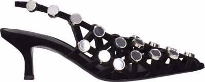 Black Leather Stiletto Heel Sandals