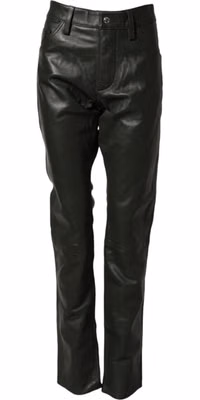 Black Full Grain Leather Mid Waist Trouser Pants