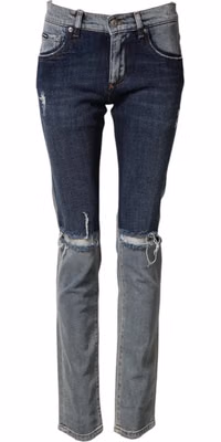 Blue Two Tone Cotton Men Skinny Denim Jeans