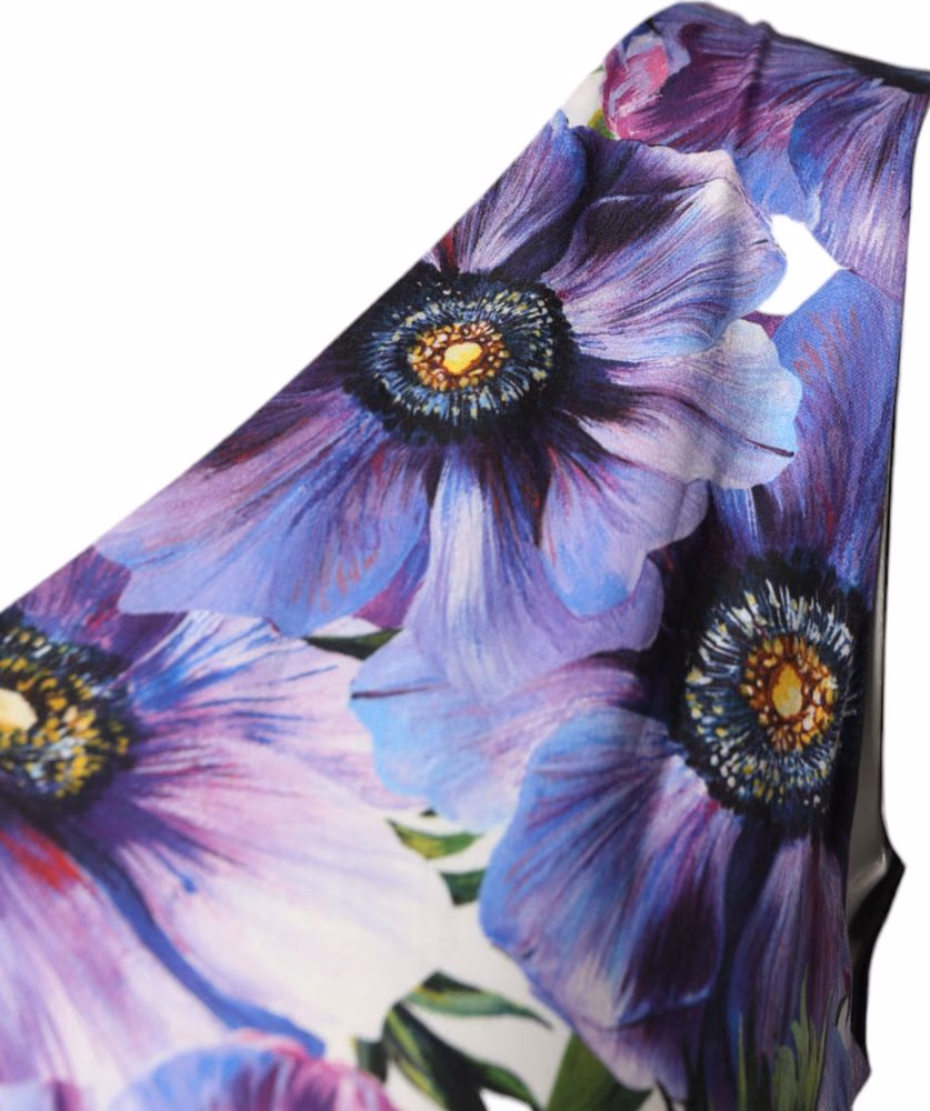 Dolce & Gabbana Purple Anemone Print Pleated Midi Dress