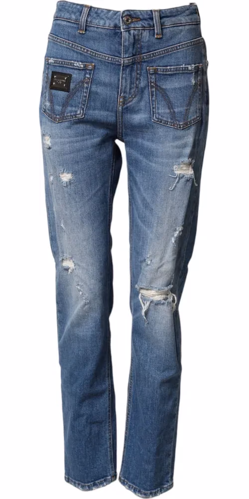 Dolce & Gabbana Blue Distressed Washed Cotton Denim Jeans