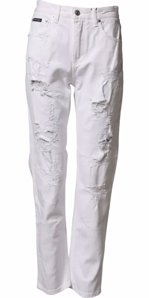 Dolce & Gabbana White Distressed Cotton BOYFRIEND Denim Jeans