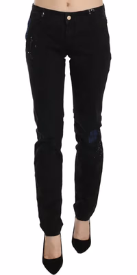 Black Low Waist White Paint Skinny Denim Pants Jeans