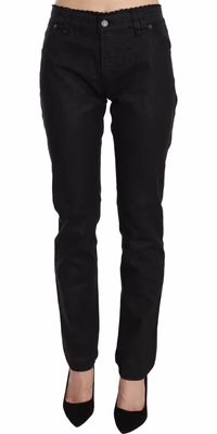 Black Mid Waist Skinny Cotton Casual Denim Jeans