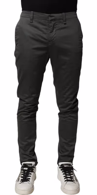 Dark Gray Cotton Mid Waist Skinny Men Chino Trouser Pants