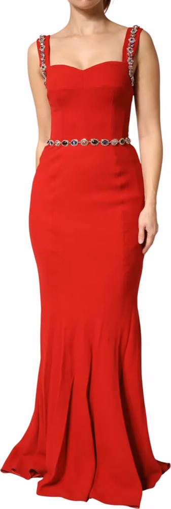 Dolce & Gabbana Red Embellished Sheath Mermaid Gown Dress