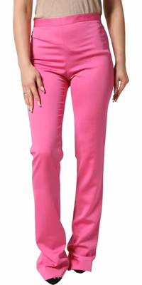 Pink Viscose High Waist Straight Casual Trouser Pants