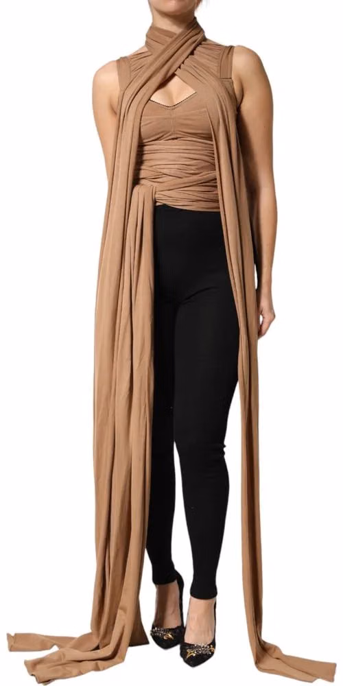 Dolce & Gabbana Brown Virgin Wool Sleeveless Scarf Tank Top