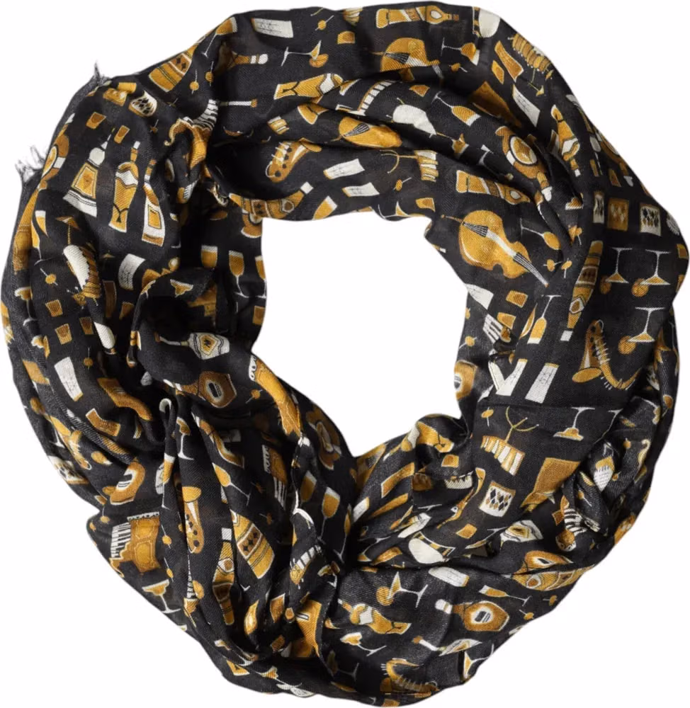 Dolce & Gabbana Black Jazz Club Print Neck Wrap Shawl Scarf