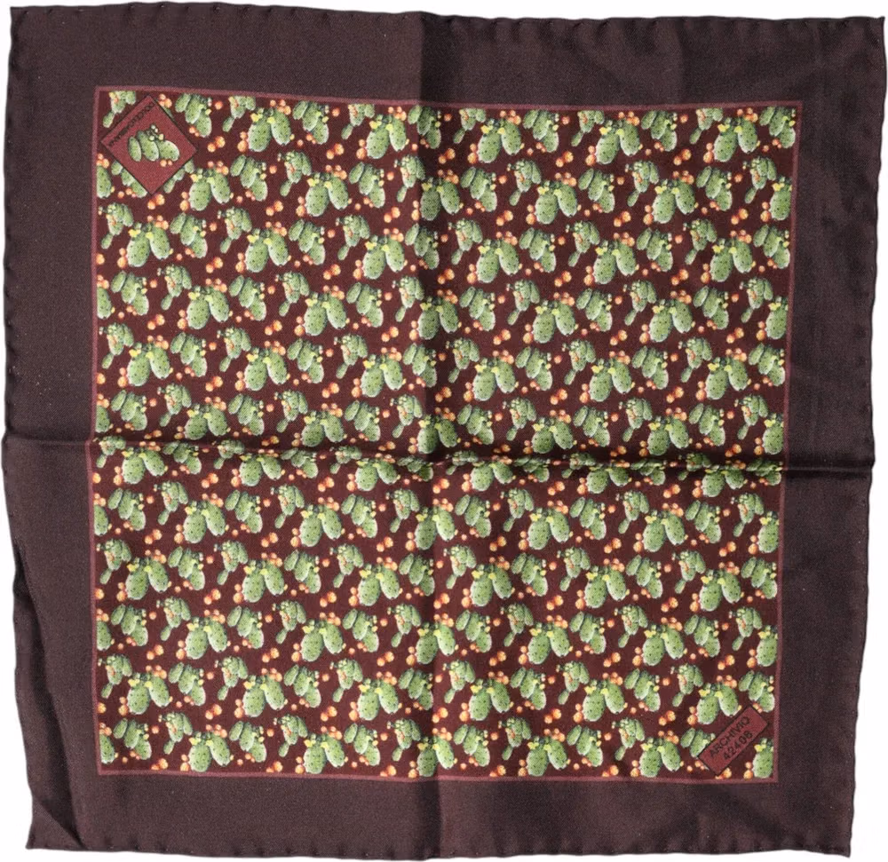 Dolce & Gabbana Brown Cactus Print Square Handkerchief Scarf