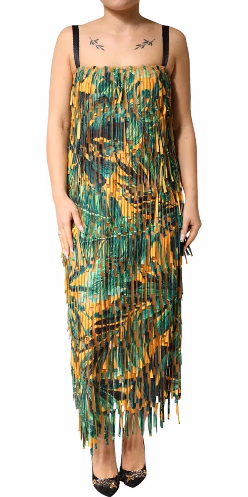 Dolce & Gabbana Multicolor Tropical Print Fringe Maxi Dress