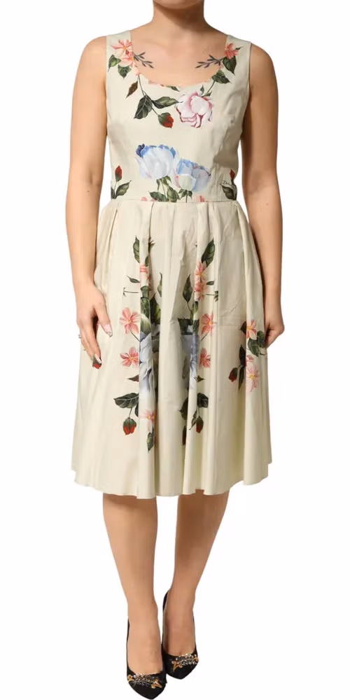 Dolce & Gabbana Beige Floral Sleeveless A-line Dress