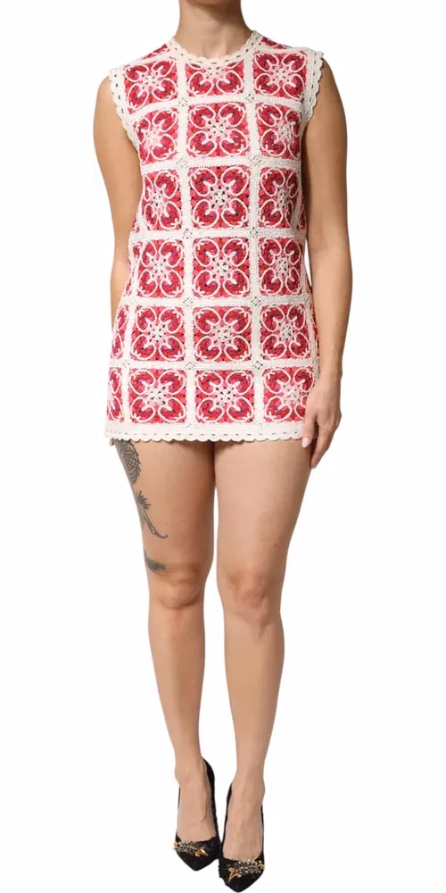 Dolce & Gabbana Multicolor Brick Stitched Crochet Mini Dress