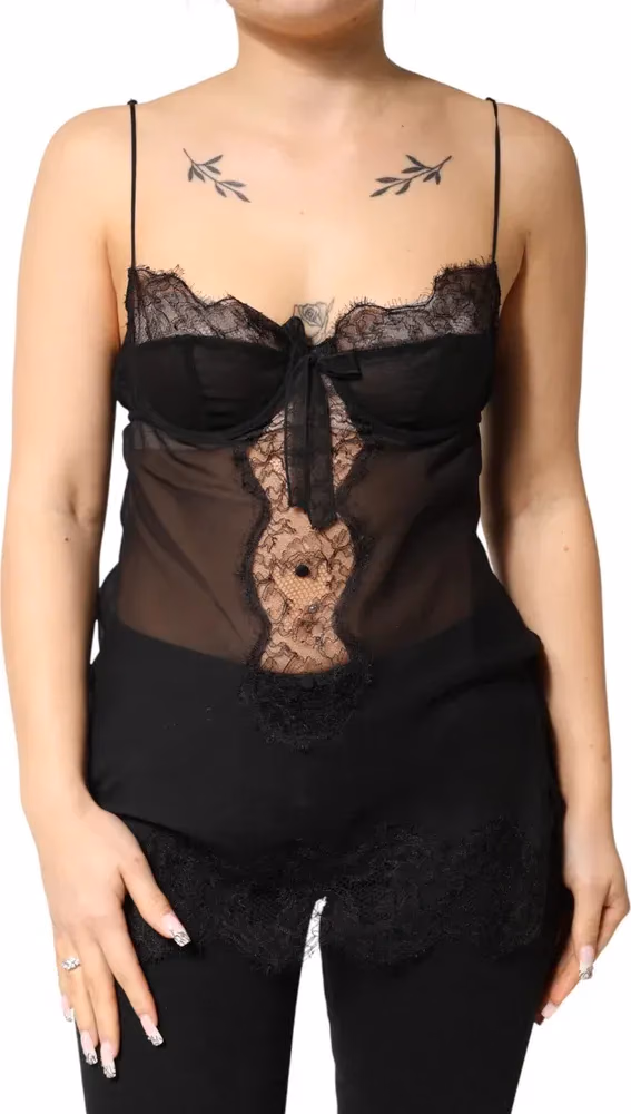 Dolce & Gabbana Black Silk Floral Lace Chemise Lingerie Top