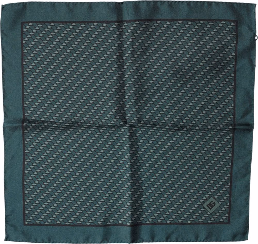Dolce & Gabbana Dark Green Silk Patterned Handkerchief 32cm x 31cm Scarf