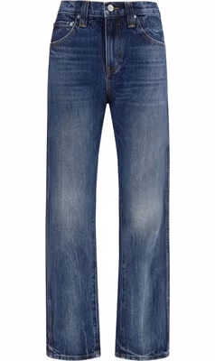 Blue Cotton High-Waisted Jean