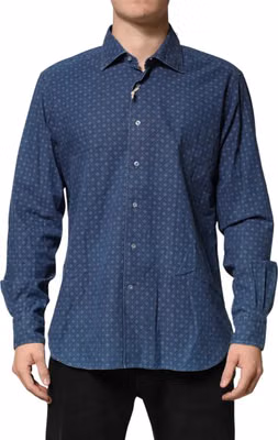 Blue Button Down Long Sleeves Men Shirt